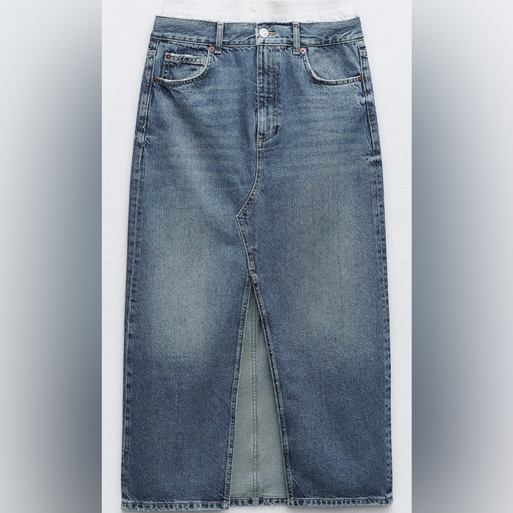ZARA Denim Skirt With Boxer Waist - Size L - NEW - Picture 2 of 7